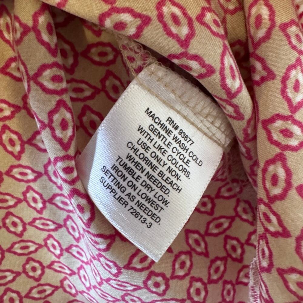 Liz Claiborne Blouse L Pink Beige Geometric Split Neck Cap Sleeve Pocket Top - Picture 8 of 8